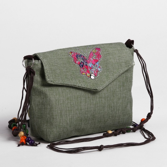 Сумка детская на магните "Бабочка", 1 отдел, длинный ремень, цвет зелёный