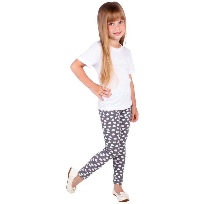 Легинсы для девочки "Волшебная радуга", рост 116 см (60), цвет серый/белый, принт сердечки ДРЛ894800н