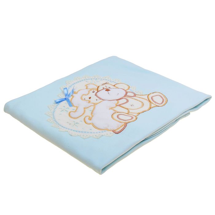 Плед трикотажный с аппликацией, размер 85*85, цвет голубой 30002