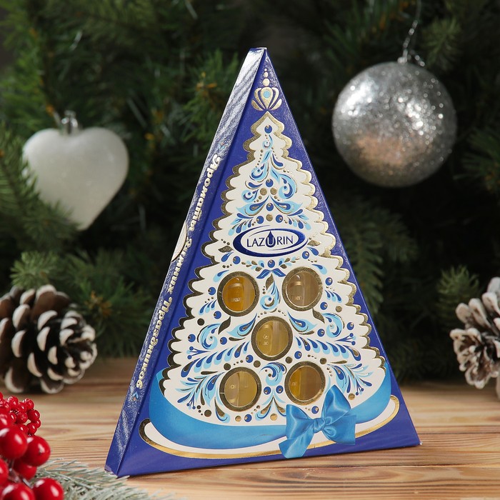 Набор натуральных эфирных масел "Ароматы зимних праздников" синий, 5 шт.: мандарин, пихта, сосна, апельсин, кедр