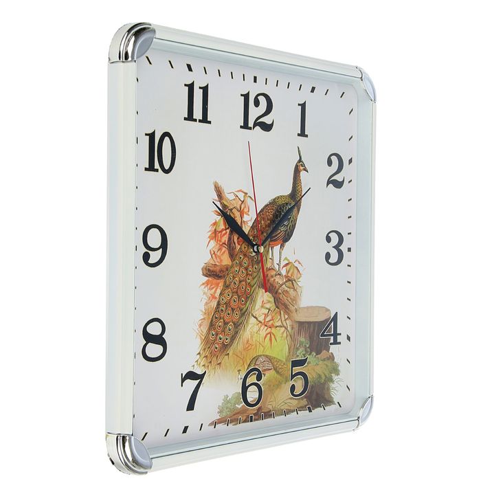 Часы настенные "Павлин", квадратные с закруглёнными краями, 40 × 40 см, белый обод, большие