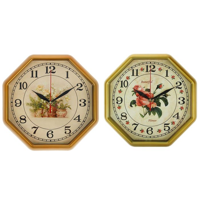 Часы настенные восьмиугольные "Вазы и цветы", 25 см микс