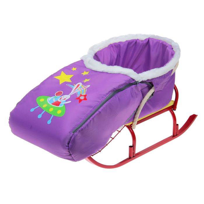 Сиденье для санок «Заяц» меховое, со съёмным чехлом для ног на молнии, цвет лаванда