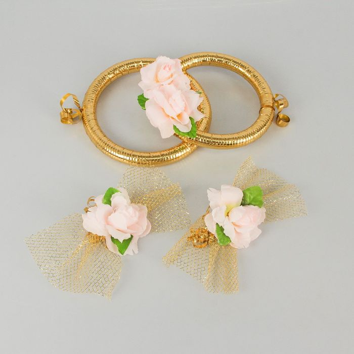 Набор для украшения автомобиля: кольца на крышу, кольца на радиатор, 2 ленты на капот, 2 банта, розовый