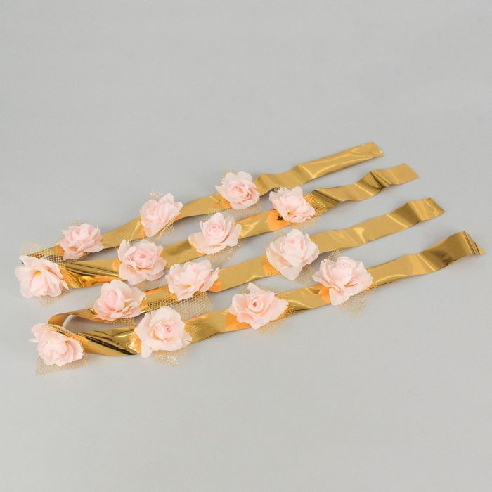 Набор для украшения автомобиля: кольца на крышу, кольца на радиатор, 2 ленты на капот, 2 банта, розовый