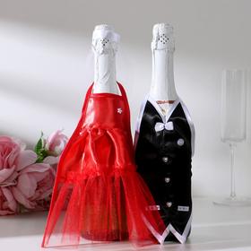 Украшение на шампанское 'Свадебный вальс' красное Ош