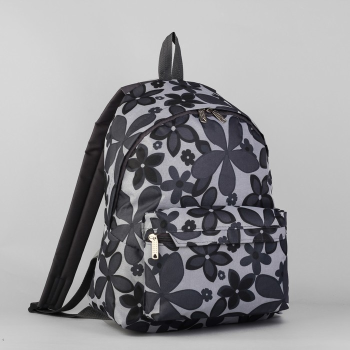 Рюкзак молодёжный на молнии "Ромашки", 1 отдел, 1 наружный карман, серый
