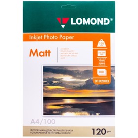 Фотобумага для струйной печати А4 LOMOND, 120 г/м², матовая односторонняя, 100 листов (0102003)