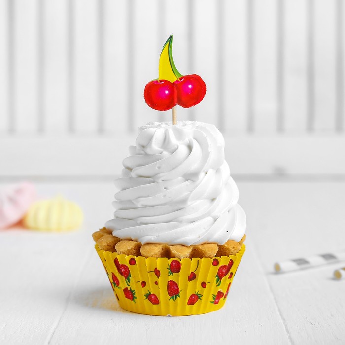 Украшения для кексов "С Днём рождения", ягодки, набор: формочки 24 шт., шпажки 24 шт.