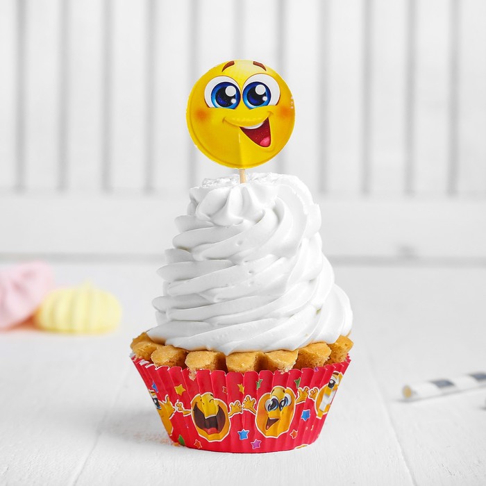 Украшения для кексов "С Днём рождения", смайлики, набор: формочки 24 шт., шпажки 24 шт.