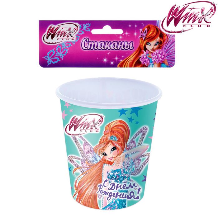 Стакан бумажный "С Днем Рождения", феи ВИНКС, Блум, 250 мл (набор 6 шт)