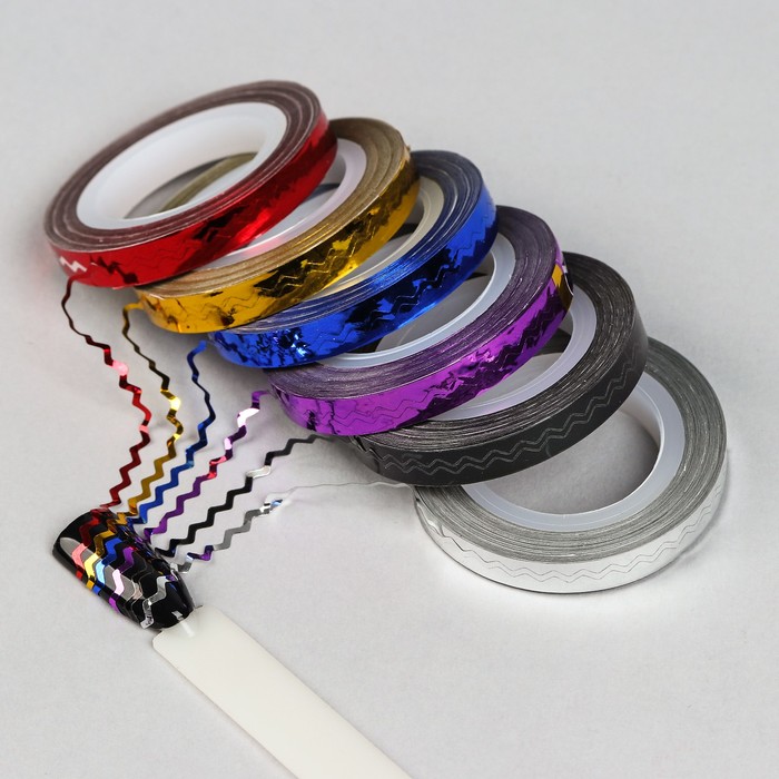 Лента для маникюра фольгированная "Зигзаг", тройная, 0,5см, цвет МИКС