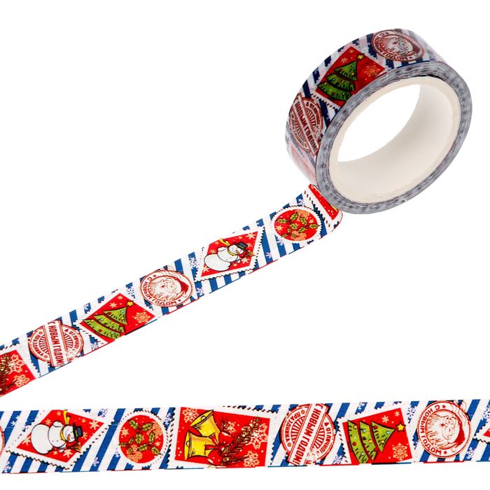 Клейкая лента декоративная «Новогодняя почта», 1,5 см × 10 м