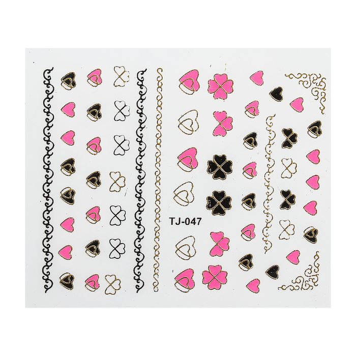 Наклейки для ногтей "Сердечки", цвет чёрный/золотой/розовый