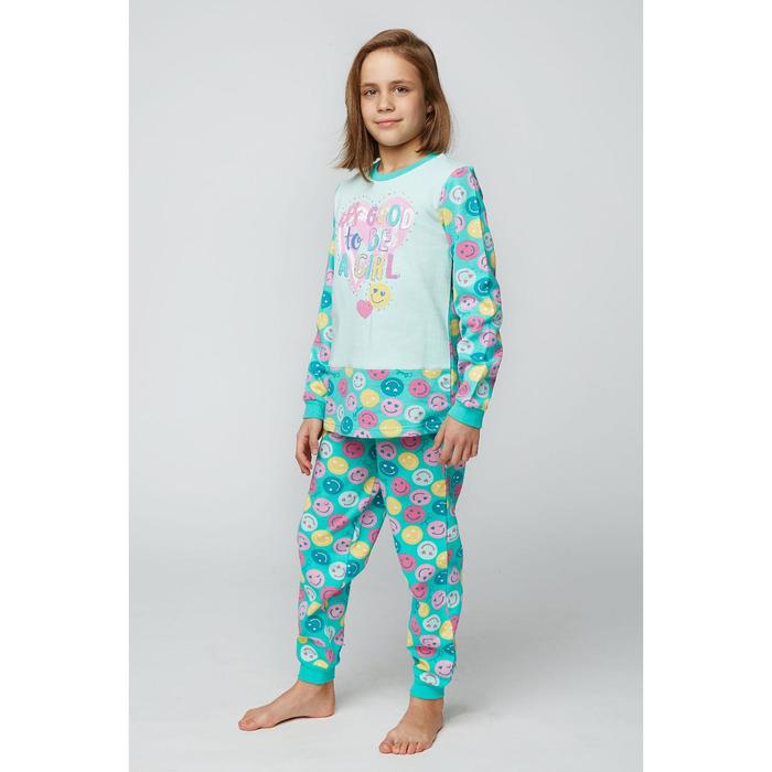 Пижама для девочки, рост 128 см (64), цвет бирюзовый