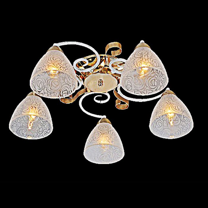 Люстра "Розочки" 5 ламп 60W Е14 золото/белый