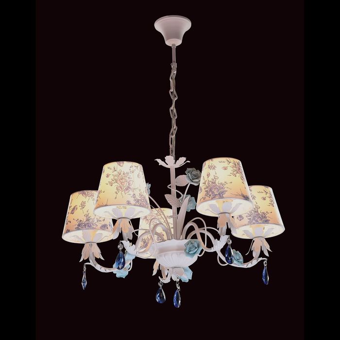 Люстра "Голубые розы" 5 ламп 60W Е14 белый