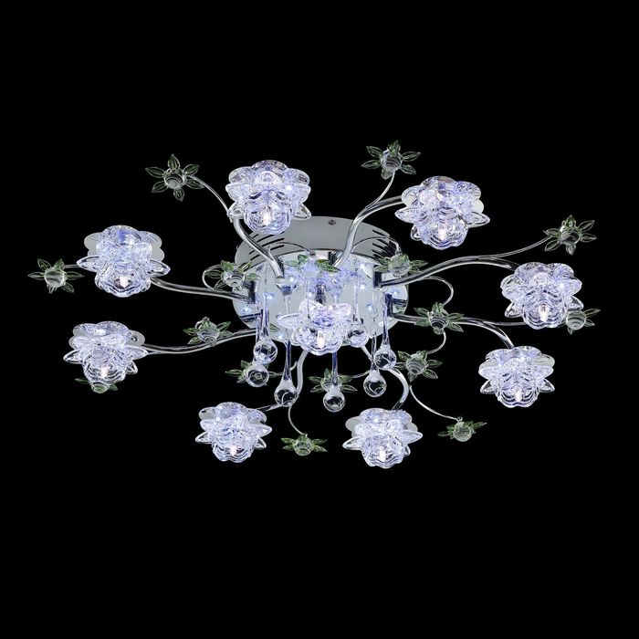 Люстра галогенная "Цветочный рай" 9 ламп синий белый с пультом