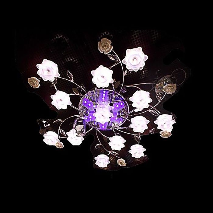 Люстра галогенная "Настурция" 13 ламп хром фиолетовый белый с пультом