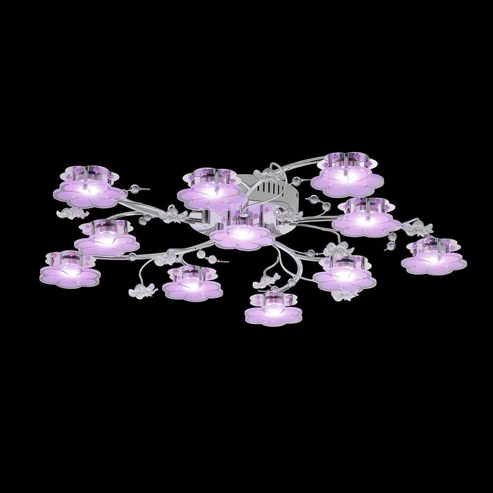 Люстра галогенная "Купавки" 11 ламп хром красный синий смена цвета с пультом