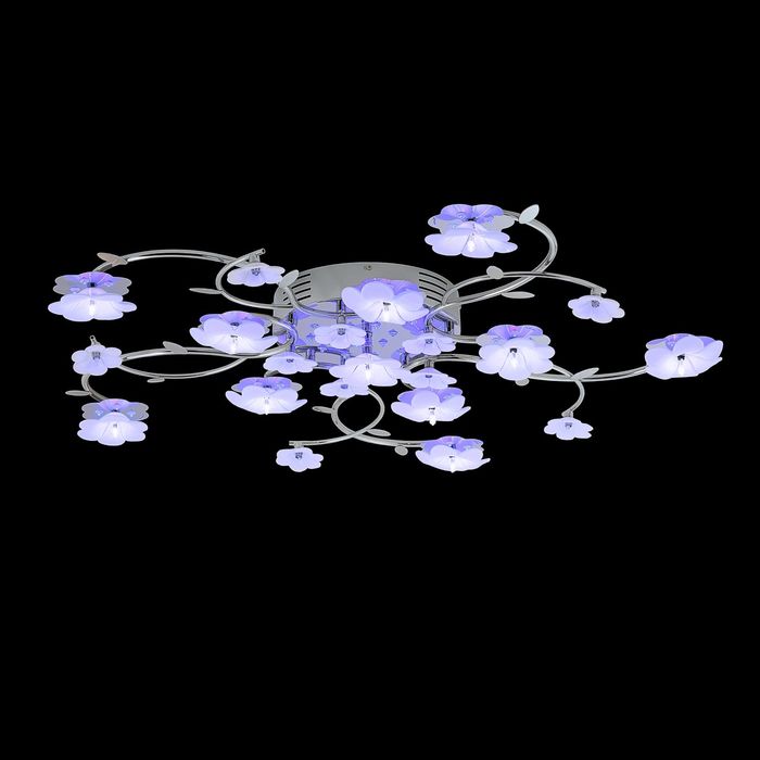 Люстра галогенная "Цветочное поле" 11 ламп хром красный синий смена цвета с пультом