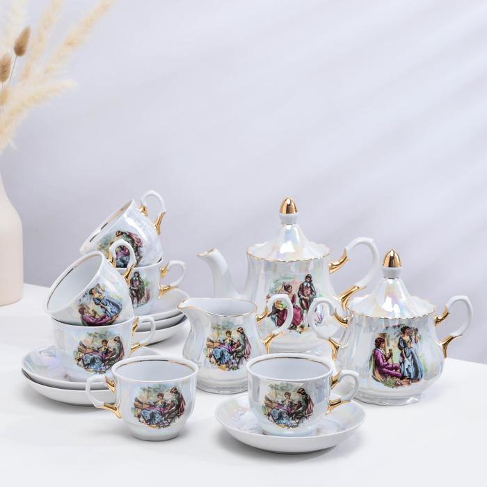 Сервиз чайный фарфоровый «Мадонна», 15 предметов сервиз чайный дулёвский фарфоровый завод форма белый лебедь рисунок золотой олень 15 предм
