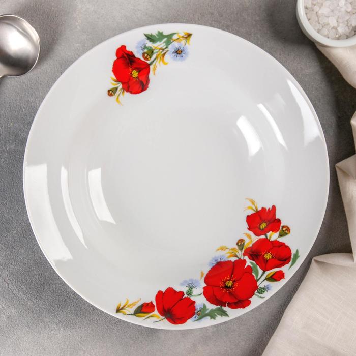 Тарелка глубокая 24 см "Идиллия. Маки красные", 500 мл