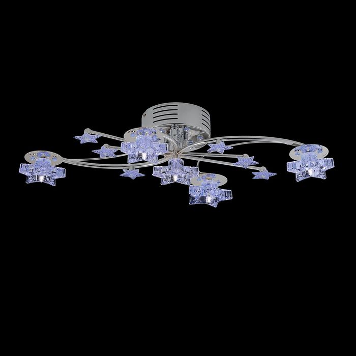 Люстра галогенная "Водоворот" 13 ламп хром красный синий смена цвета с пультом