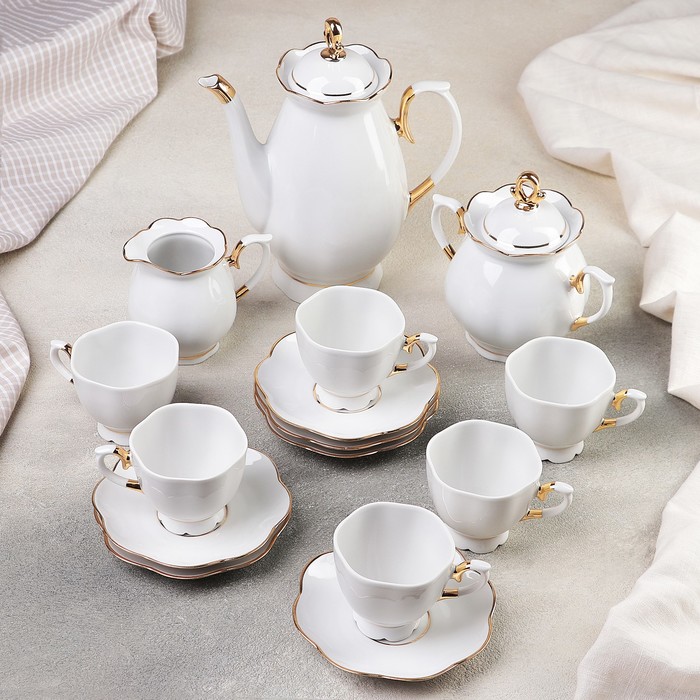 Сервиз кофейный "Елена", 15 предметов: кофейник 800 мл, 6 чашек 110 мл, 6 блюдец 12 см, сахарница 400 мл, сливочник 180 мл