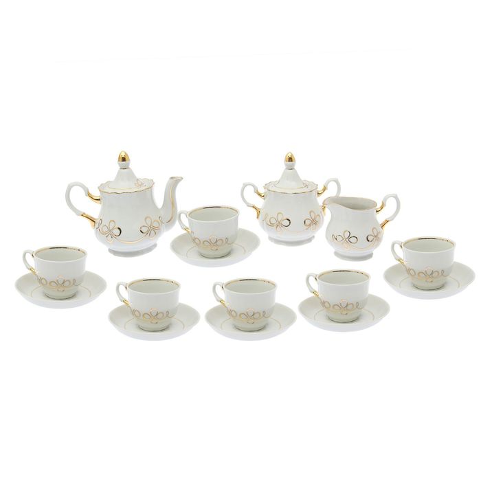 Сервиз чайный "Романс. Серпантин" 15 предметов: 6 чашек чайных 250 мл, 6 блюдец чайных 15 см чайник 800 мл, сахарница 550 мл, сливочник чайный 350 мл