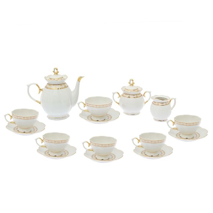 Сервиз чайный "Елена. Стильный" 15 предметов: 6 чашек чайных 250 мл, 6 блюдец чайных d=15 см чайник 1 л, сахарница 400 мл, сливочник 180 мл