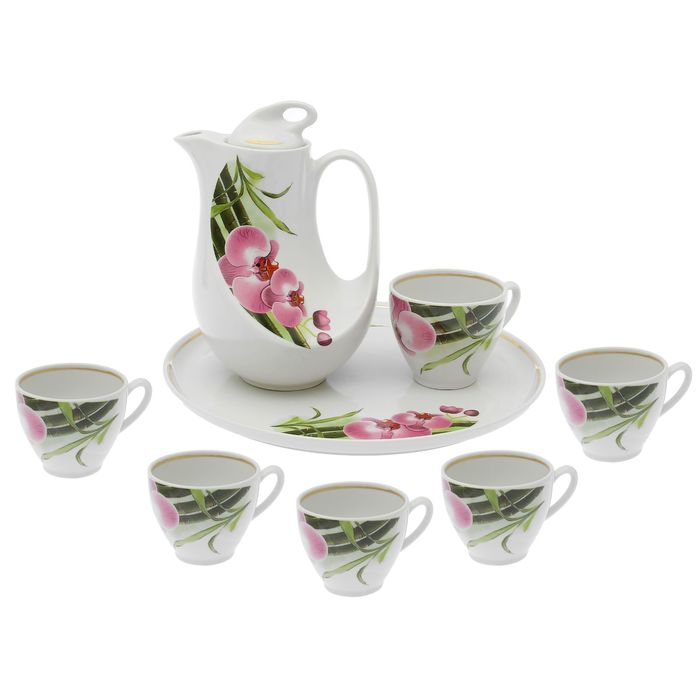 Набор питьевой "Пингвин. Бамбуковая орхидея", 8 предметов: кувшин 1,2 л, блюдо для пиццы 30 см, 6 чашек 275 мл