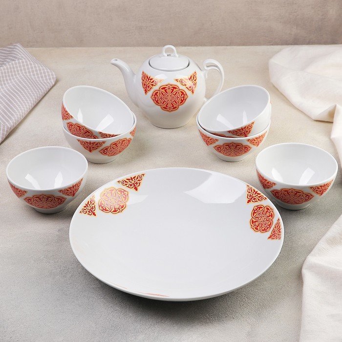 Набор чайный "Восточный", 8 предметов: чайник 700 мл, сухарница d=27 см 1,3 л, 6 пиал 330 мл