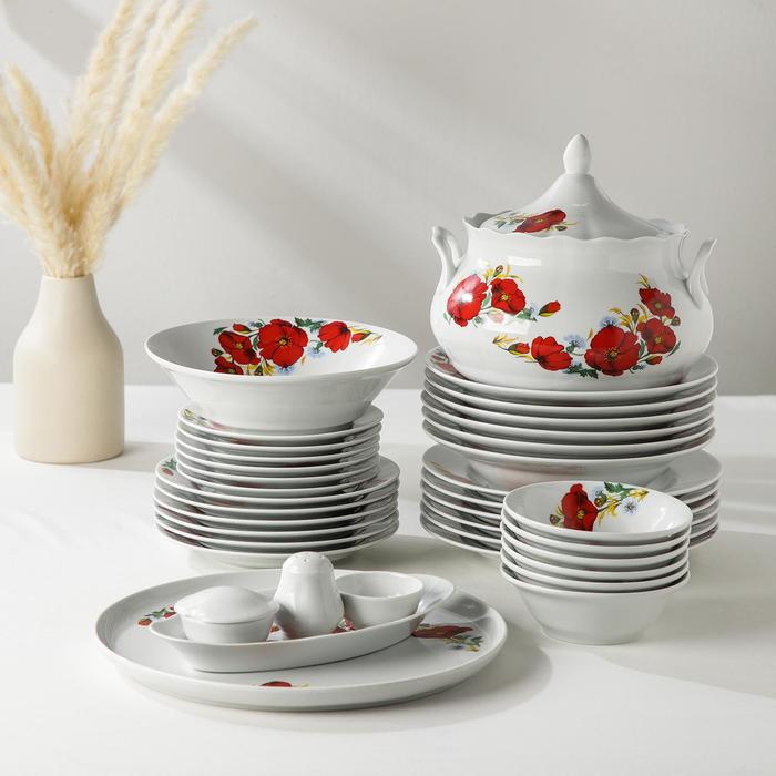 Сервиз столовый "Идиллия. Маки красные", 37 предметов, 4 вида тарелок