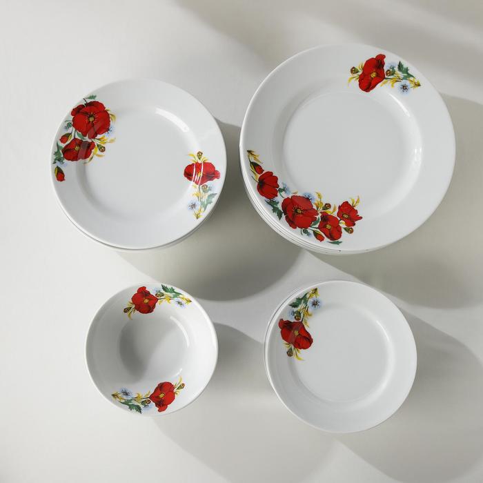 Сервиз столовый "Идиллия. Маки красные", 37 предметов, 4 вида тарелок
