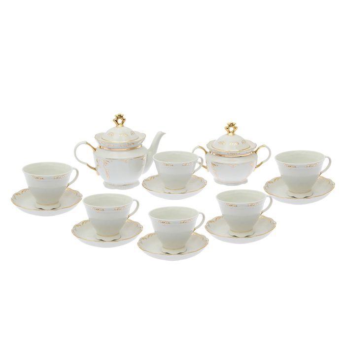 Сервиз чайный "Надежда", 14 предметов: чайник 800 мл, 6 чашек 250 мл, 6 блюдец 15 cм, сахарница 550 мл