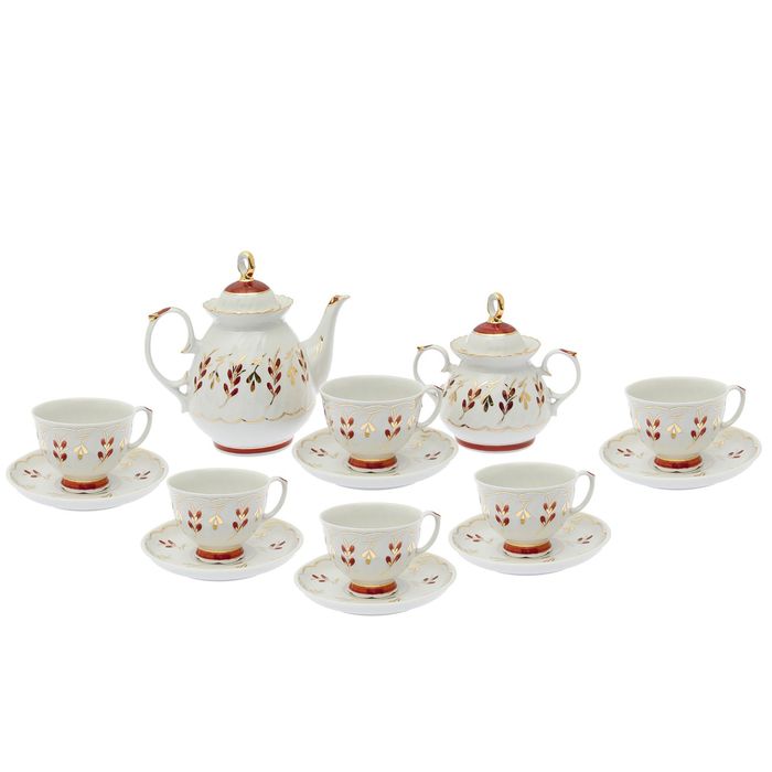 Сервиз чайный "Мария. Ритм-2", 14 предметов: чайник 800 мл, 6 чашек 200 мл, 6 блюдец 14 cм, сахарница 350 мл