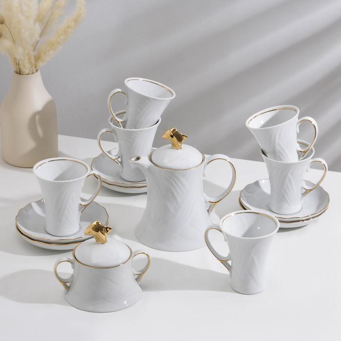 Сервиз чайный "Элегия", 14 предметов: чайник 600 мл, 6 чашек 220 мл, 6 блюдец 15 cм, сахарница 250 мл