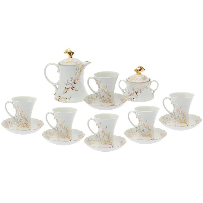 Сервиз чайный "Элегия. Золотистый", 14 предметов: чайник 600 мл, 6 чашек 220 мл, 6 блюдец 15 cм, сахарница 250 мл