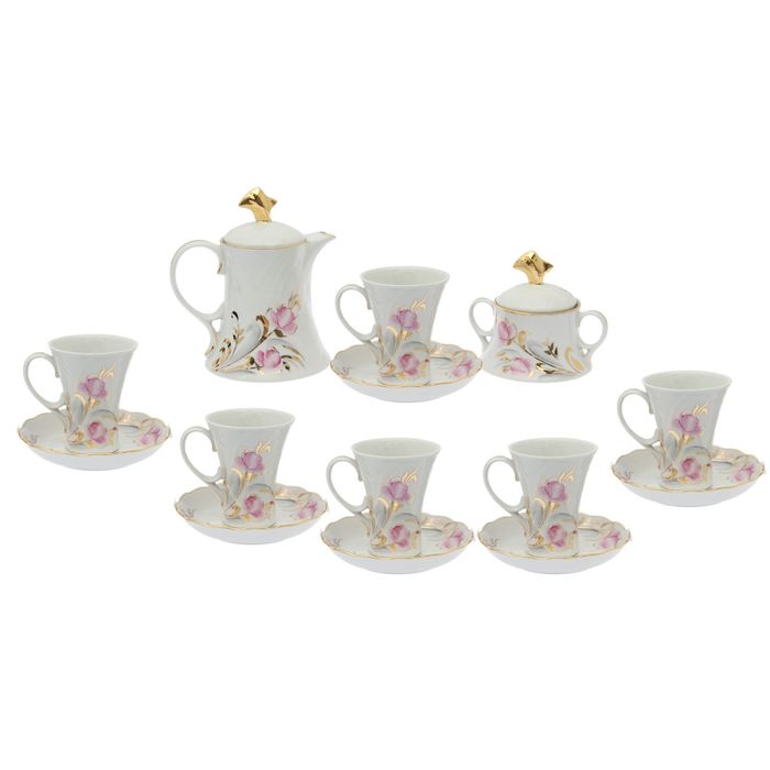 Сервиз чайный "Элегия. Анжелика", 14 предметов: чайник 600 мл, 6 чашек 220 мл, 6 блюдец 15 cм, сахарница 250 мл