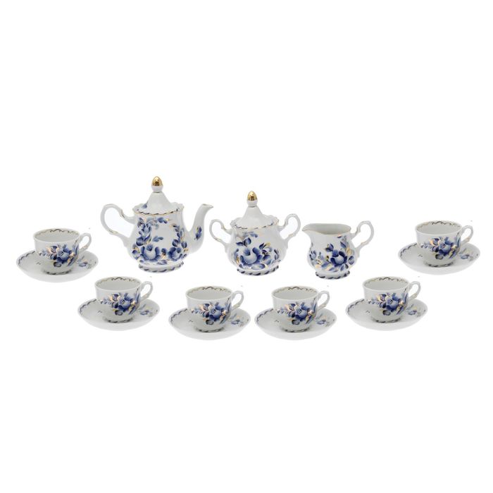 Сервиз чайный "Романс. Татьяна" 15 предметов: 6 чашек чайных 250 мл, 6 блюдец чайных 15 см, чайник 800 мл, сахарница 550 мл, сливочник чайный 350 мл