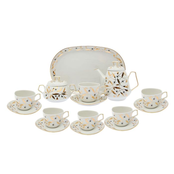 Сервиз чайный "Кадет. Злата" 15 предметов: 6 чашек чайных 200 мл, 6 блюдец чайных 14 см, чайник 550 мл, сахарница 300 мл, блюдо овальное 31,5 см