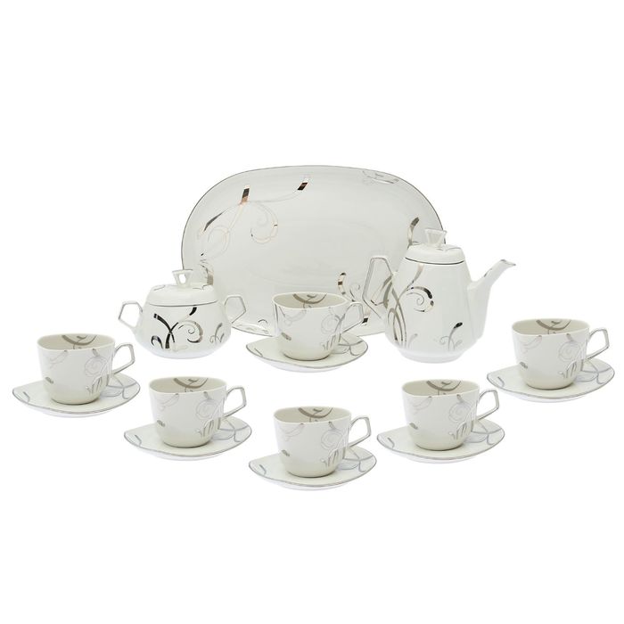 Сервиз чайный "Кадет. Фэнтези" 15 предметов: 6 чашек чайных 200 мл, 6 блюдец чайных 14 см, чайник 550 мл, сахарница 300 мл, блюдо овальное 31,5 см
