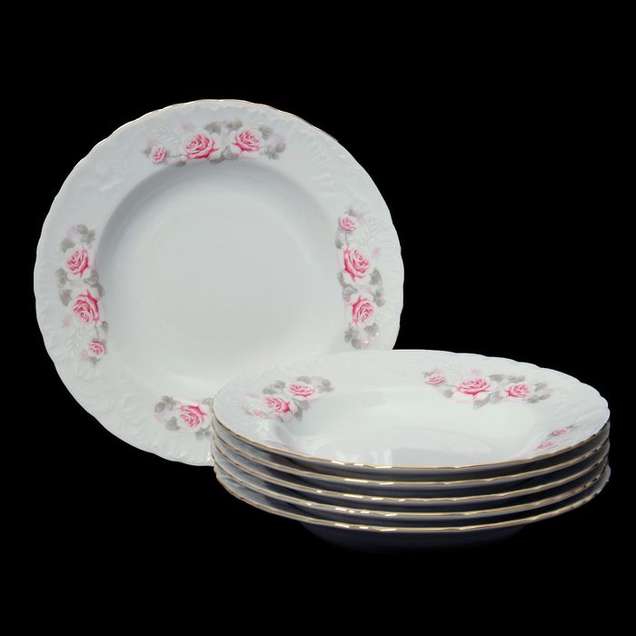 Набор тарелок глубоких d=22,5 см "Рококо Бледная Роза", 6 шт