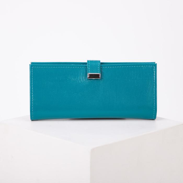 Кошелёк женский на кнопке, 3 отдела, отдел для монет, игуана, цвет морской волны