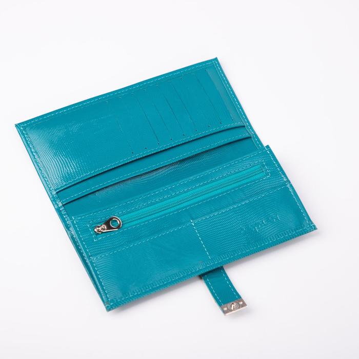 Кошелёк женский на кнопке, 3 отдела, отдел для монет, игуана, цвет морской волны