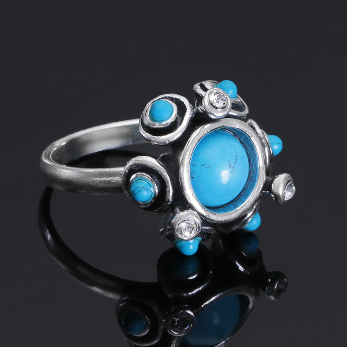 Кольцо "Поэма", размер 16, цвет голубой в черненом серебре