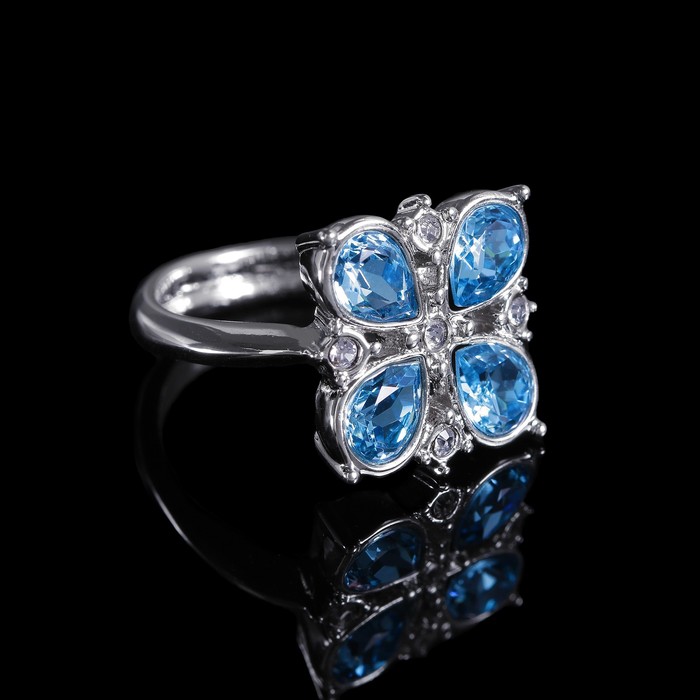 Кольцо "Гольфстрим", размер 19, цвет голубой в серебре