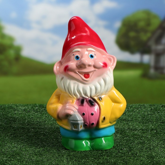 Садовая фигура "Гном с фонарем" малая, микс