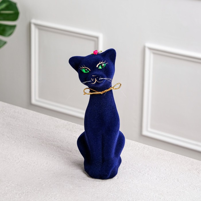 Копилка "Кошка Алиса" малая, флок, кобальт